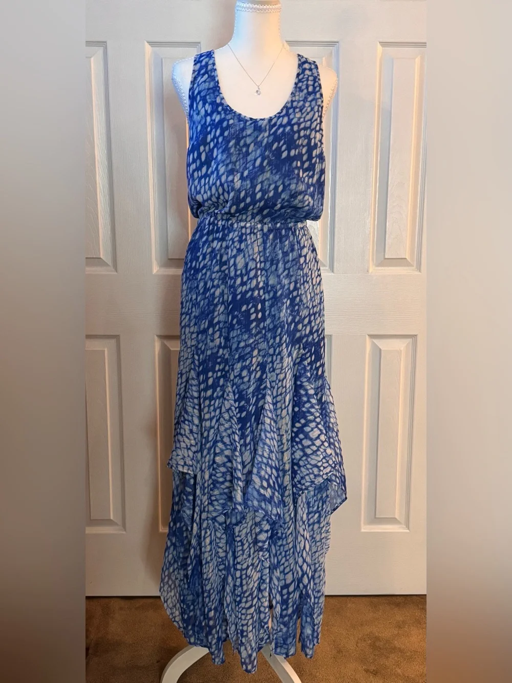 Michael Kors Blue and White Tiered Maxi Dress